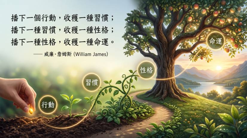 播下一個行動，收穫一種習慣；播下一種習慣，收穫一種性格；播下一種性格，收穫一種命運。